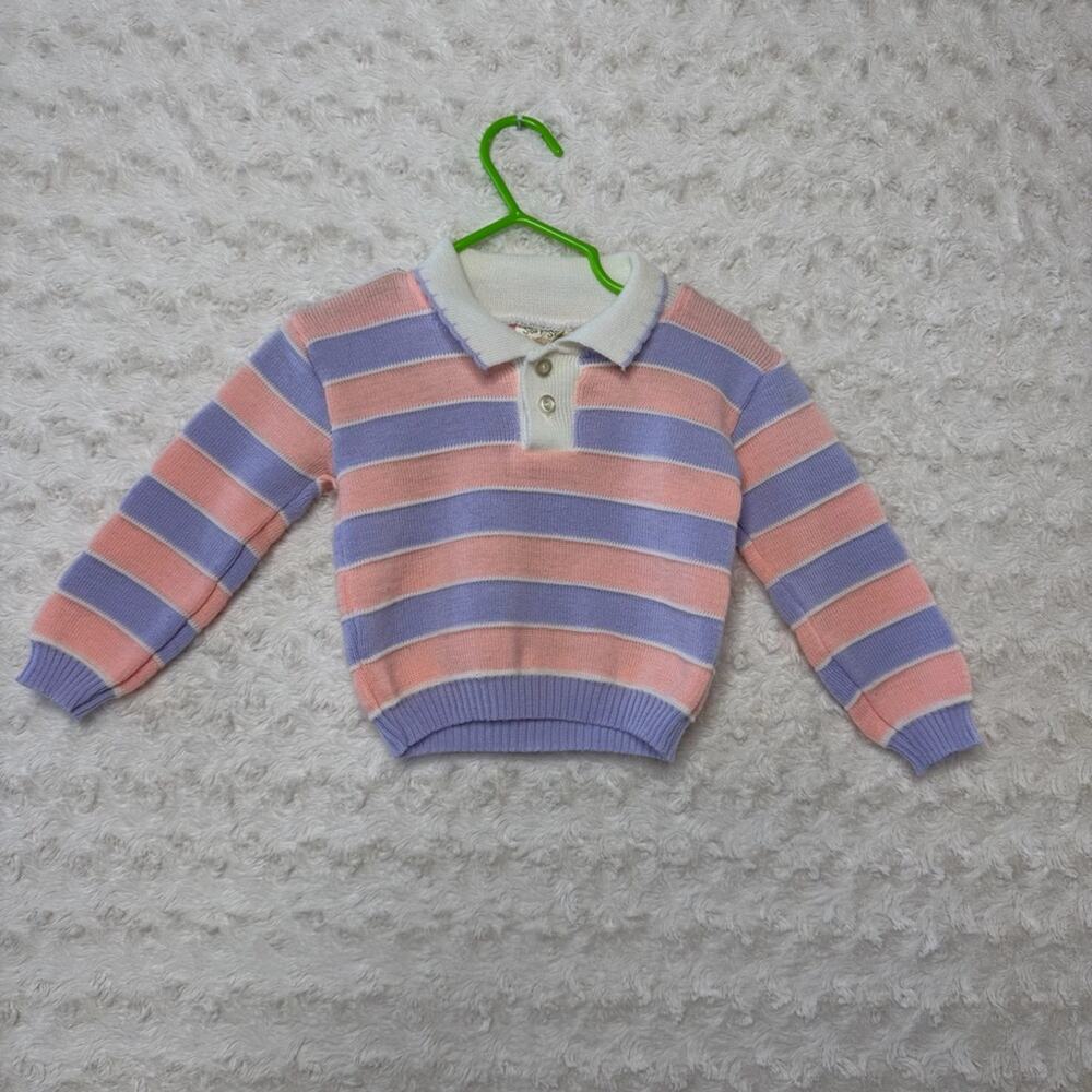 Vintage Soft Acrylic Knit Collared Sweater Pink Purple CUTE size 24 months